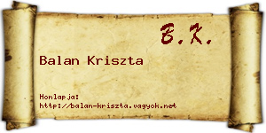 Balan Kriszta névjegykártya